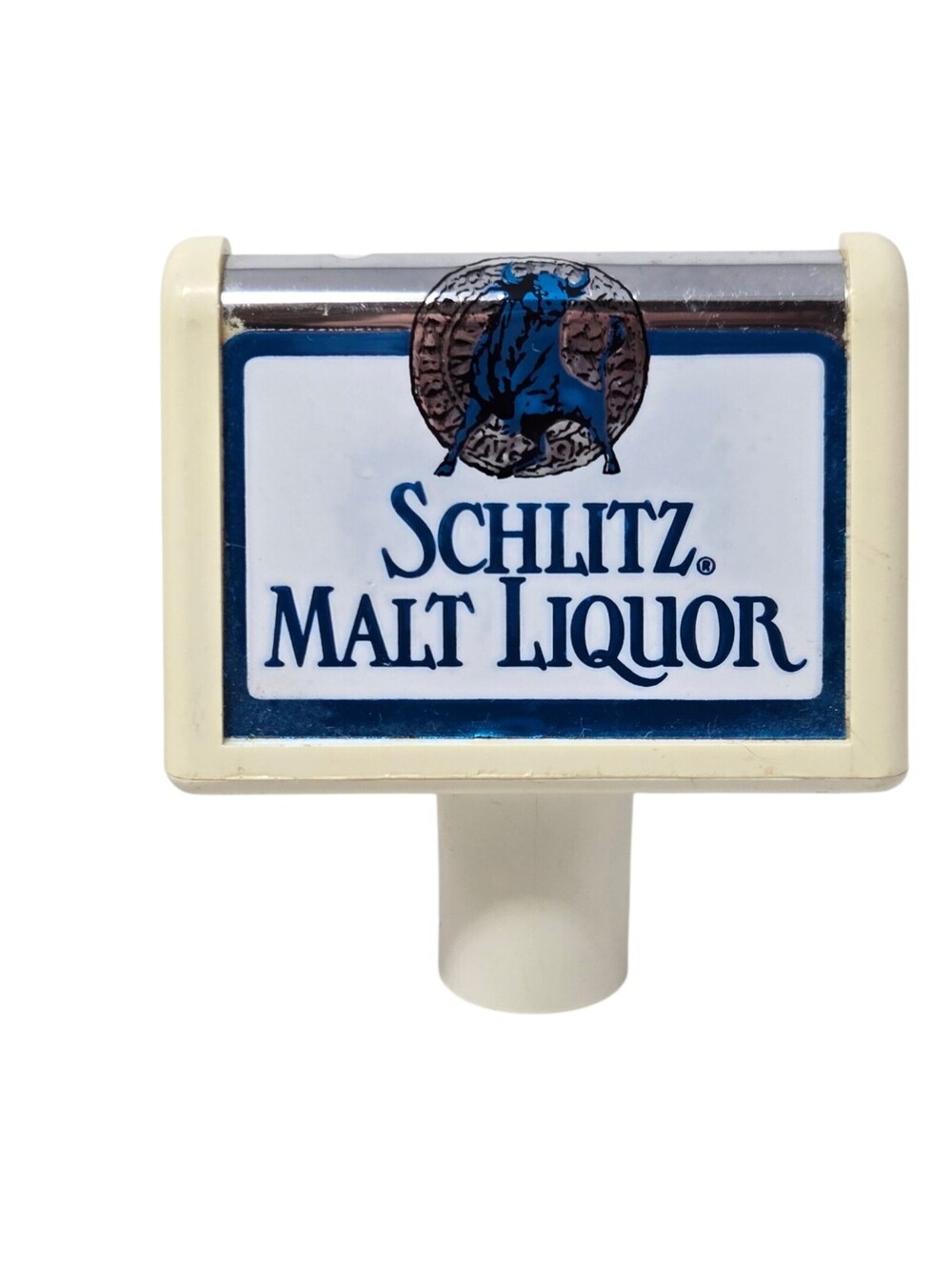 Schlitz Beer Tap Handle Knob Vintage Plastic White Blue Malt Liquor